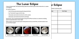 Second Grade Solar Eclipse Reading Passage Comprehension Activity