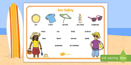 Sun Safety Word Cards | Sun Safety Information | Vocabulary