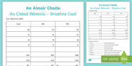 Briathra Neamhrialta Aimsir Laithreach Worksheet Gaeilge