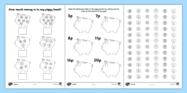 Addition With Money Differentiated Worksheet Worksheets Additi!   on - how much money is in my piggy bank differentiated worksheets ha