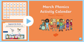 Phase 3 March Phonics Activity Calendar PowerPoint - Twinkl