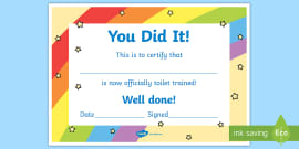 FREE! - Potty Training Certificate (Teacher-Made) - Twinkl