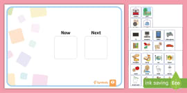 Twinkl Symbols: At School Now and Next Board (teacher made)