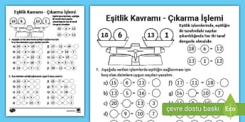 Eşitlik Kavramı - Çıkarma İşlemi