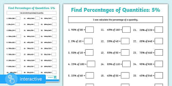 Percentages Year 6 Worksheets KS2 Differentiated Quantities