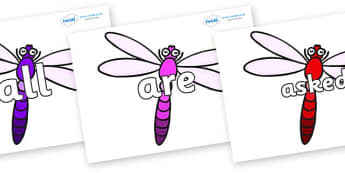 Tricky Words on Dragonflies - Tricky words, DfES Letters and Sounds, Letters and sounds, display, words