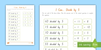 I Can Divide by 5 Cut and Match Worksheet