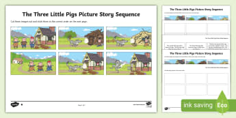 Three Little Pigs Sequencing Differentiated Worksheets - traditional tales, differentiated writing, differentiated sequencing, SEN, early years writing, pict