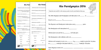 Rio Paralympics 2016 SEN Cloze Differentiated Worksheet / Worksheet Pack, worksheet
