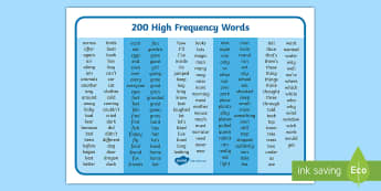 100 High Frequency Words Word Mat Education Vocabulary 