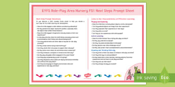 EYFS Role-Play Area Nursery FS1 Next Steps Prompt Poster - Early Years Next Steps, Nursery, FS1, Assessment, Next Steps, Progress, Individual Learning, Observa