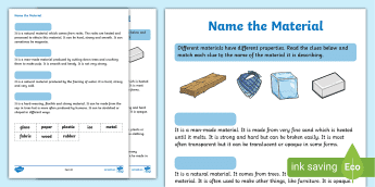 Work Out Material Example Everyday Materials Worksheets | twinkl.com.au