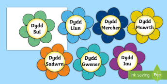 Posteri Arddangos Dyddiau'r Wythnos Blodau - Dyddiad, Amser, nol i'r ysgol,cyfnod sylfaen, gwanwyn, trefn y dydd,Welsh-translation