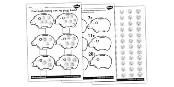 money matching worksheet junior and senior infant maths