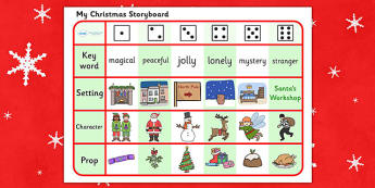 Christmas Story Writing Activity - christmas, xmas, santa, christmas story, story, Jesus, writing activity, keyword, setting, character, prop, storyboard, creative, christmas meal, crackers, bells, toys, presents, reindeer, sleigh, baubles, tree ligh