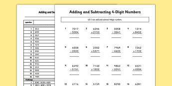 4 Digits Arithmetic 4-Digit Numbers Worksheets | twinkl.co.uk