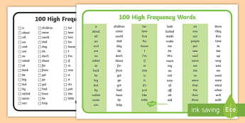 High Frequency Word Chart