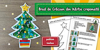 Brad de Crăciun din hârtie creponată – Activitate practică