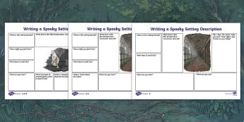 Writing a Spooky Setting Description Differentiated Worksheets - scary, spooky, mystery, horror, goosebumps, story, reading, guided, writing, suspense, atmosphere, t