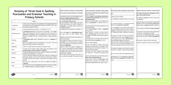 Year 4 SPaG Glossary Parent and Carer Information Sheets -  primary, glossary, jargon, spelling, punctuation, grammar, SPaG, KS2, parents, parent/carer, parent