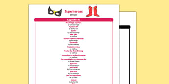 Superheroes Book List - EYFS, Early years, stories, non-fiction, superhero