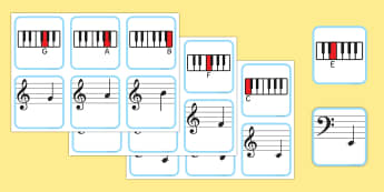 Piano Musical Note Recognition Memory Cards - piano, music, musical notes, memory cards, word cards, music cards, recognition, memory, themed memory cards