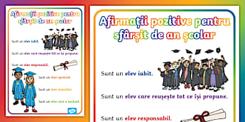 Afirmații pozitive pentru sfârșit de an școlar – Planșă