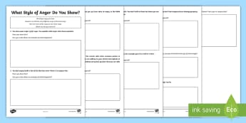 What Style of Anger Do You Show? Worksheet - anger, behaviour, feelings, emotions, transition, change, PSHCE, worksheet