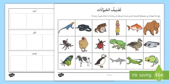 لعبة تصنيف الحيوانات إلى مجموعاتها - الكائنات الحية ومواطنها