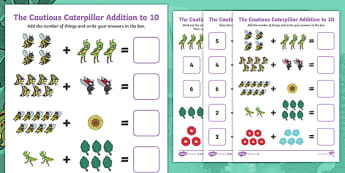 The Cautious Caterpillar Addition to 10 Worksheet
