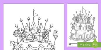 Birthday Cake Colouring Page