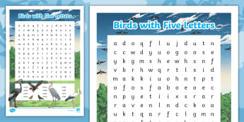 Birds with Five Letters Word Search
