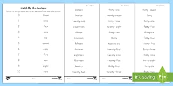 Numbers Words Worksheets