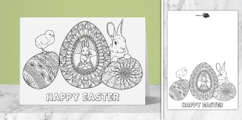 Bunny and Chick Easter Colouring Card | Twinkl Party