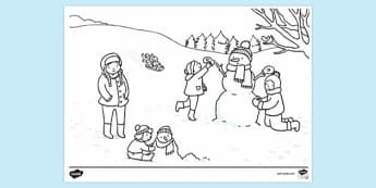 Bambini sotto la neve da colorare - disegno da stampare gratis