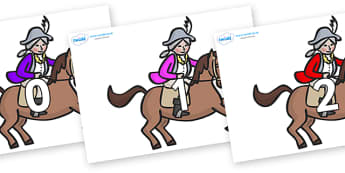 Numbers 0-31 on King's Horses - 0-31, foundation stage numeracy, Number recognition, Number flashcards, counting, number frieze, Display numbers, number posters