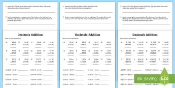 Addition Worksheets - Printable - Maths Primary Resources