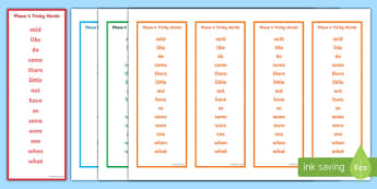 Phase 4 Tricky Word Bookmarks - Bookmark, Phase 4, phase four, Tricky words, writing aid, DfES Letters and Sounds, Letters and sounds, bookmark template, gift, present, reward, achievement