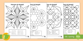 Ficha de actividad: Colorear los patrones de Rangoli con figuras geométricas - colorear, rangoli, geometría, cuadrado, círculo, semicírculo, triángulo, matemáticas, mates, cr
