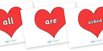 Tricky Words on Hearts (Plain) - Tricky words, DfES Letters and Sounds, Letters and sounds, display, words