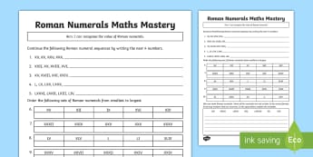 roman numerals homework year 6