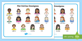  Mat Geiriau Emosiynau - Geirfa, Emosiynau, Thema, Lliwgar, Emotions, Words, Mat, Theme, Colourful, Useful,,Welsh