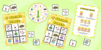 y Sound Bingo Game with Spinner - y sound, sound, sounds, bingo