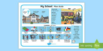 My School Word Mat - English/French - My School Word Mat - my school, word mat, word, mat, school, wordmat, EAL French,French-translation