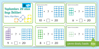 Toplamları 20 olan Sayı İkilileri | Soru Kartları