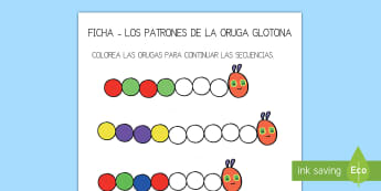 Ficha de actividad de patrones: La oruga glotona | Twinkl