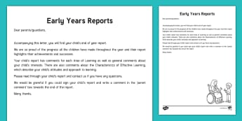 EYFS Editable Report Letter - EYFS, Early Years, Foundation, FS1, FS2, Nursery, Reception, Reports, Summative Assessment, End Of Y