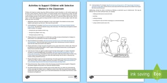 Ten Activities to Support Children with Selective Mutism in the Classroom Adult Guidance - selective mutism, elective mutism, reluctant talker, SLCN, speech and language