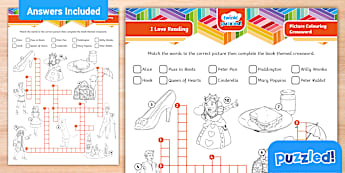 Fun World Book Day Crossword & Colouring Activity - Puzzled