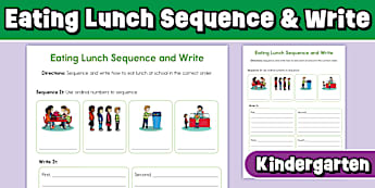 Kindergarten Eating Lunch Sequence and Write Worksheet